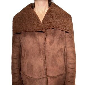 Anthropologie Solitaire Brown Faux Suede Shearling Coat M‎